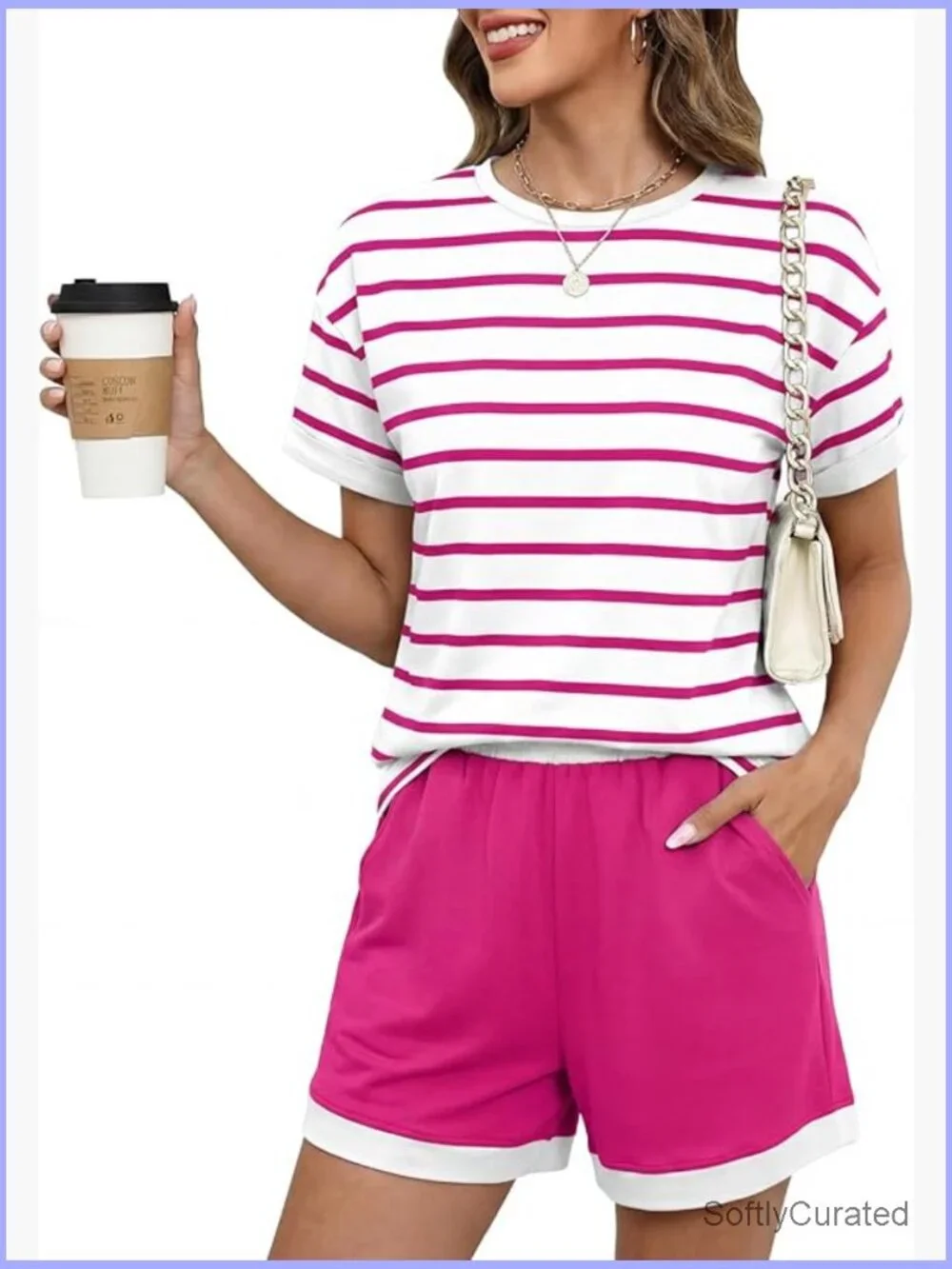 Womens 2 Piece Lounge Set Short Sleeve Matching Sets Soft Shorts with Pockets